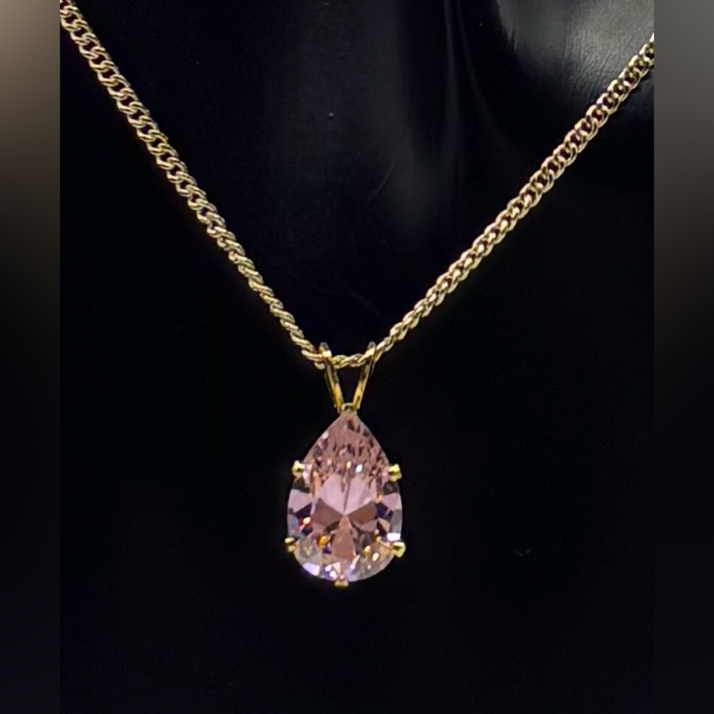 Pink Crystal Teardrop Gold Plated Necklace